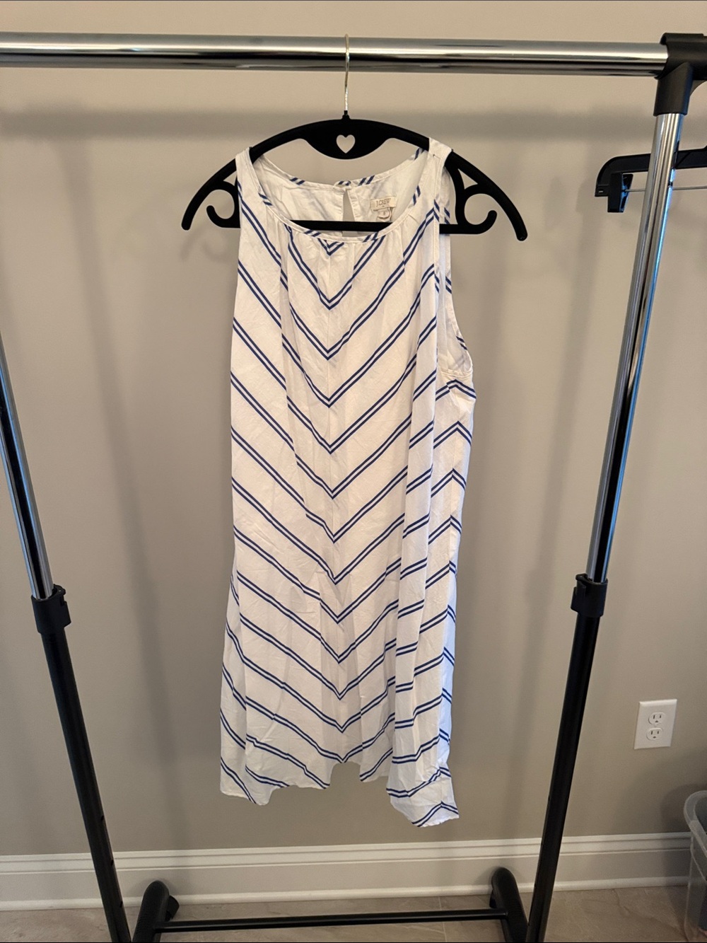 J. Crew White Midi Dress with Blue Chevron Stripes